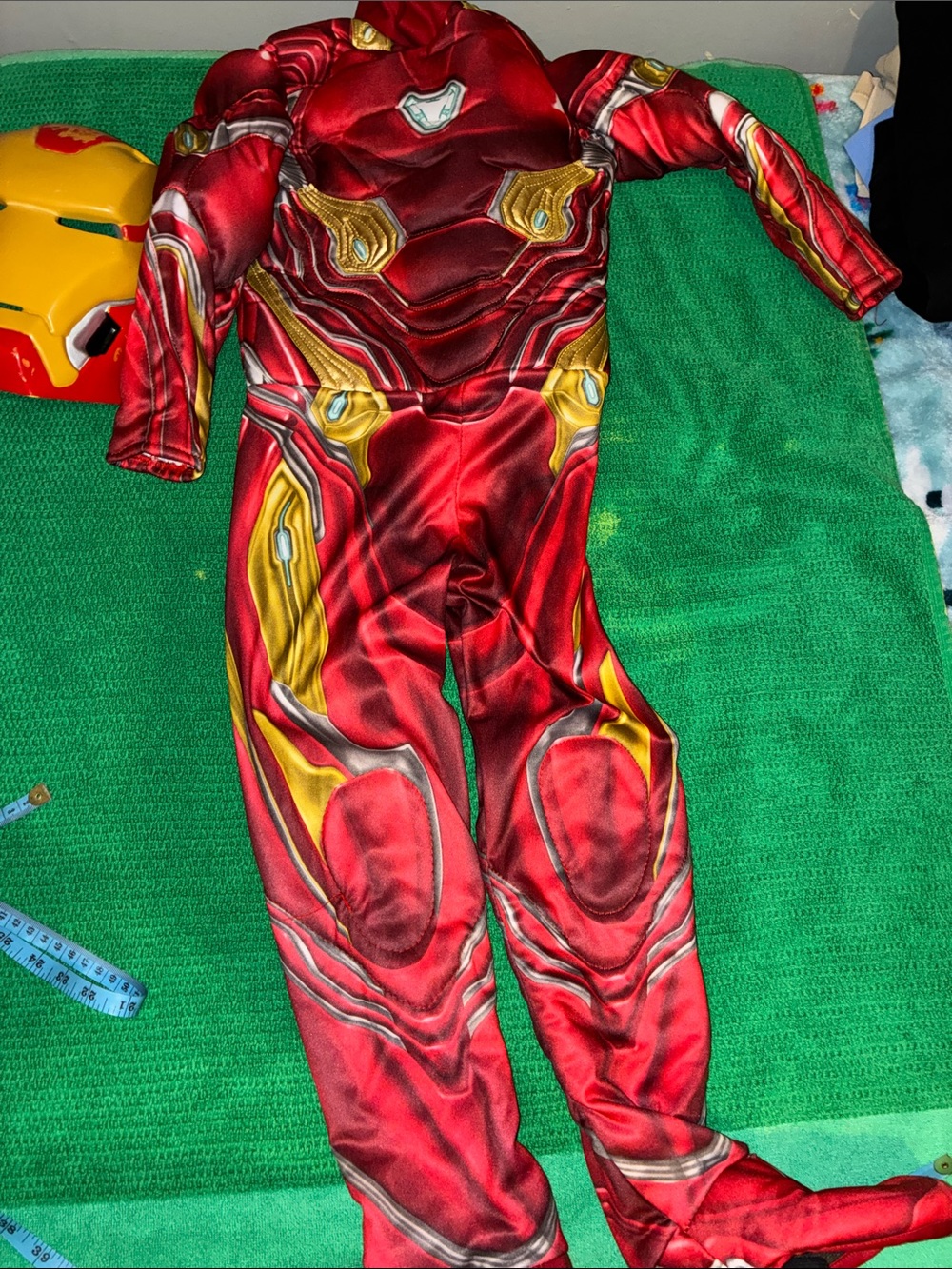 Kids Red and Gold Superhero Costume - Padded Jumpsuit with Mask
